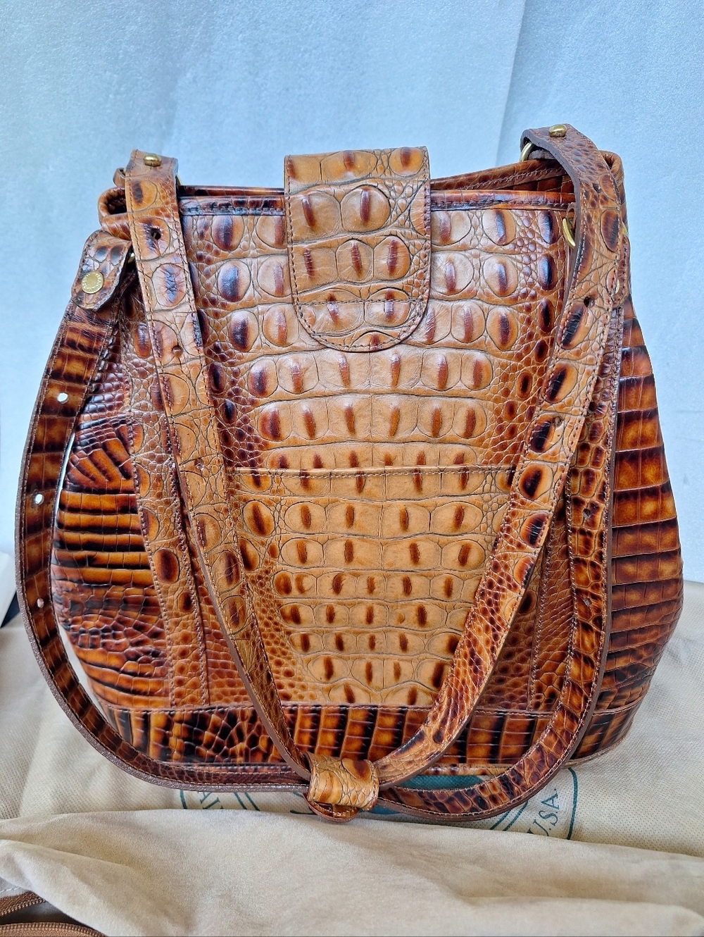 Brahmin Julian Tote Pecan Melbourne Croc Embossed Leather Bucket Bag + Organizer - Picture 5 of 16